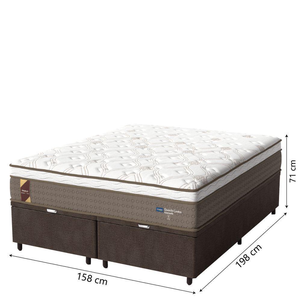 Cama Box Baú Casal Queen Colchão Molas Ensacadas Guarda Costas Alameda Probel 158x198x71cm Suede Marrom / Branco - 3
