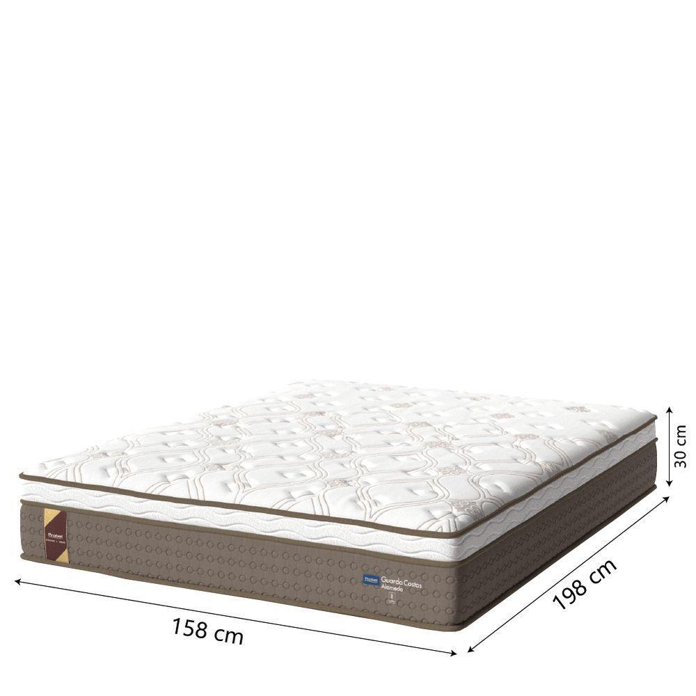 Cama Box Baú Casal Queen Colchão Molas Ensacadas Guarda Costas Alameda Probel 158x198x71cm Suede Marrom / Branco - 4