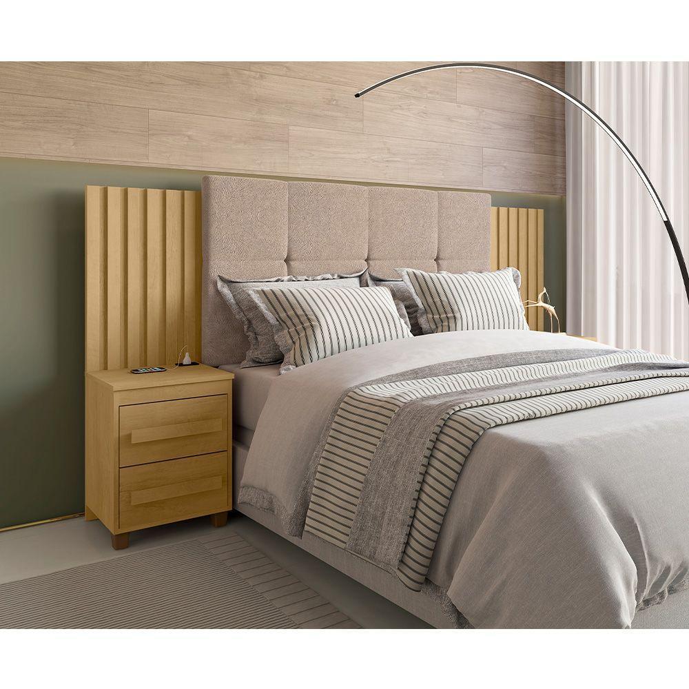 Cabeceira Casal Extensível Com 2 Mesas De Apoio Ripado Suiça Cinamomo - 1