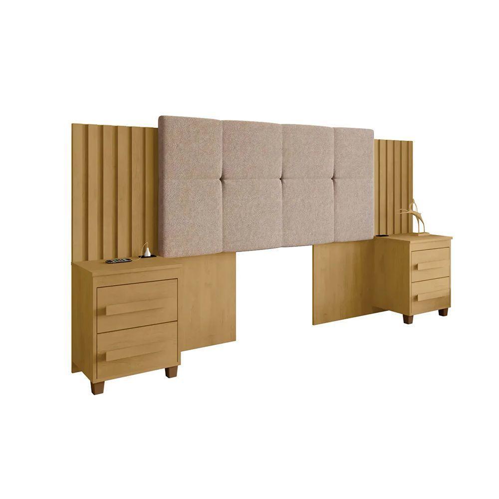 Cabeceira Casal Extensível Com 2 Mesas De Apoio Ripado Suiça Cinamomo - 2