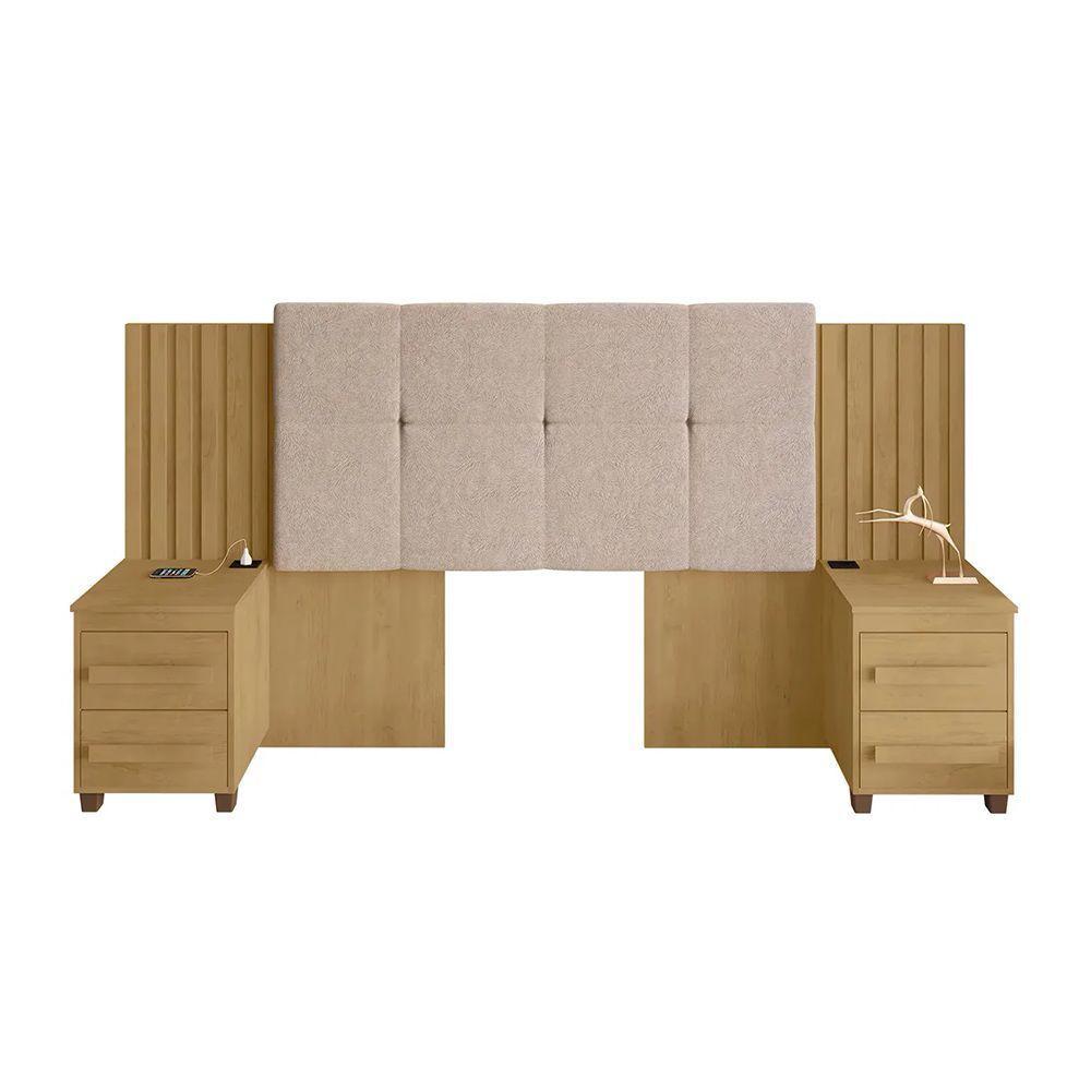 Cabeceira Casal Extensível Com 2 Mesas De Apoio Ripado Suiça Cinamomo - 3