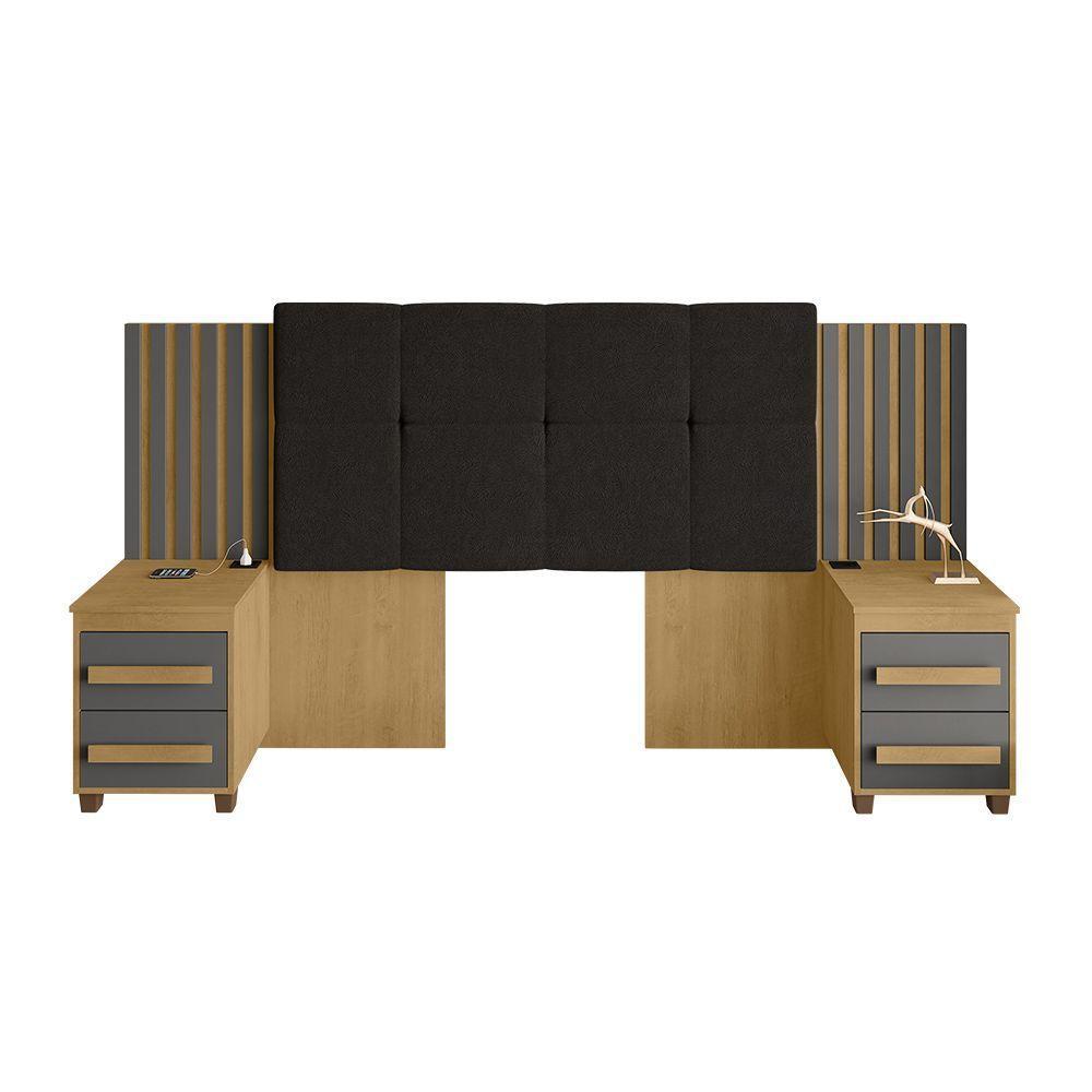 Cabeceira Casal Extensível Com 2 Mesas De Apoio Ripado Suiça Cinamomo/grafite - 3