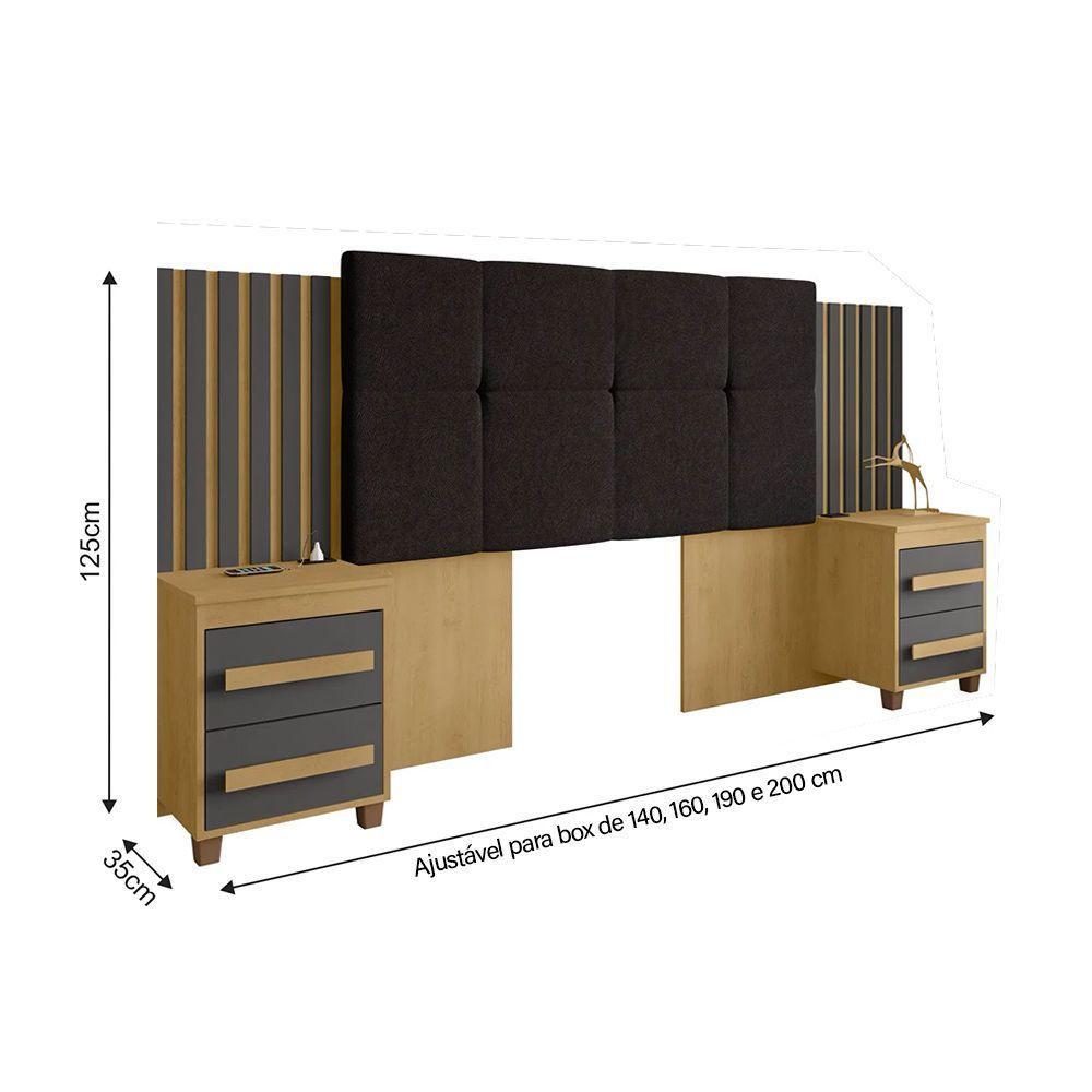 Cabeceira Casal Extensível Com 2 Mesas De Apoio Ripado Suiça Cinamomo/grafite - 4