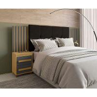 Cabeceira Casal Extensível Com 2 Mesas De Apoio Ripado Suiça Cinamomo/grafite - 1