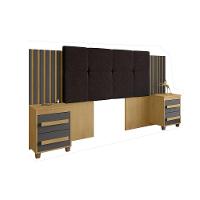 Cabeceira Casal Extensível Com 2 Mesas De Apoio Ripado Suiça Cinamomo/grafite - 2