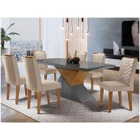 Mesa Tampo Mdf E Vidro 6 Cadeiras Creme/Grafite/Imbuia - 1