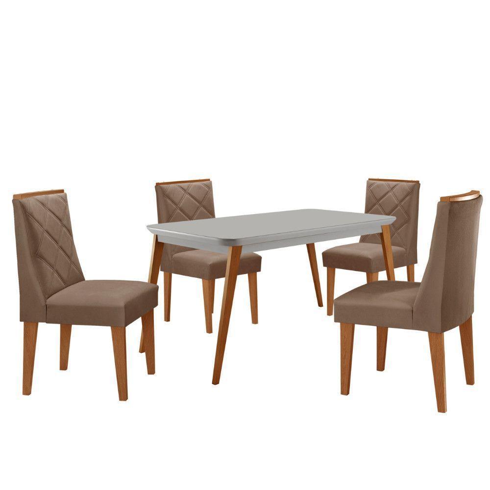 Mesa De Jantar Copper 120cm Mdf Vidro Com 4 Cadeiras Moderna Veludo Capuccino/off/nat/serig Off - 2