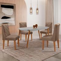 Mesa De Jantar Copper 120cm Mdf Vidro Com 4 Cadeiras Moderna Veludo Capuccino/off/nat/serig Off - 1