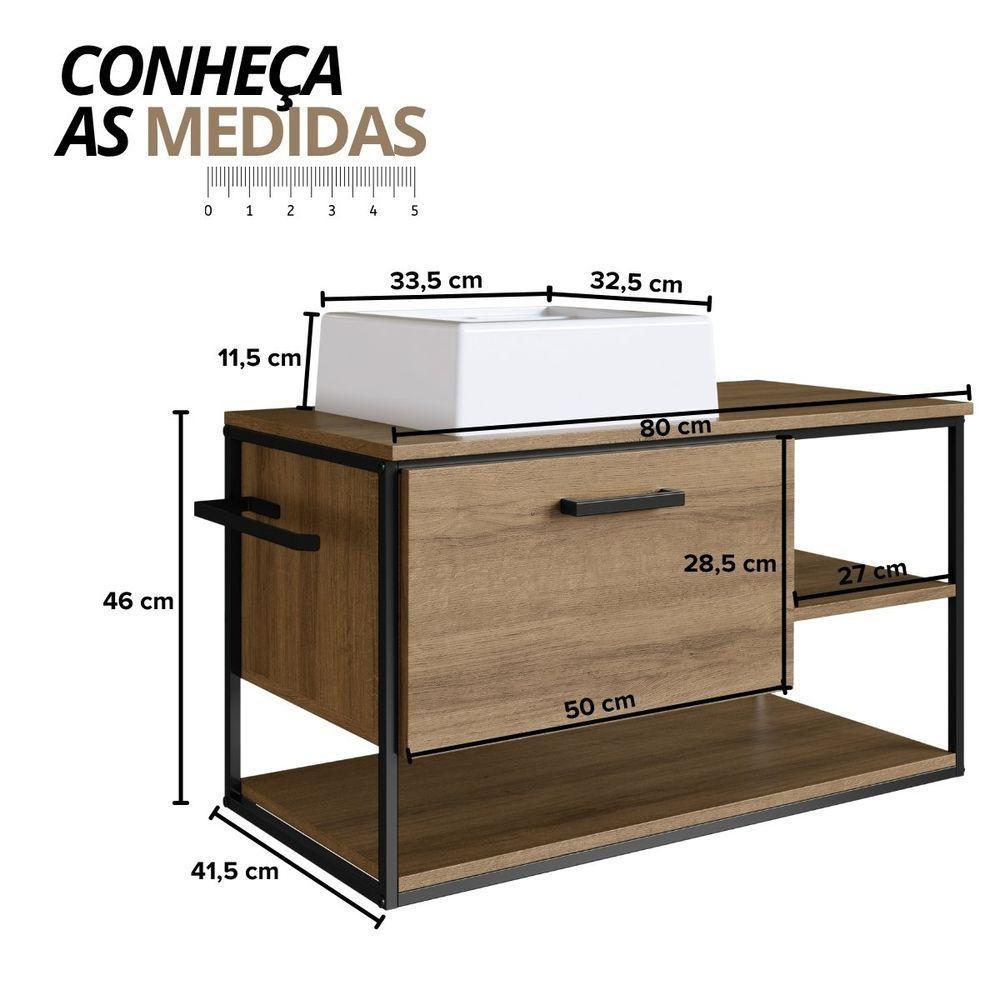 Gabinete Suspenso Para Banheiro Com Lavatório E Porta Basculante Mel - 2