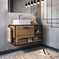 Gabinete Suspenso Para Banheiro Com Lavatório E Porta Basculante Mel - 1