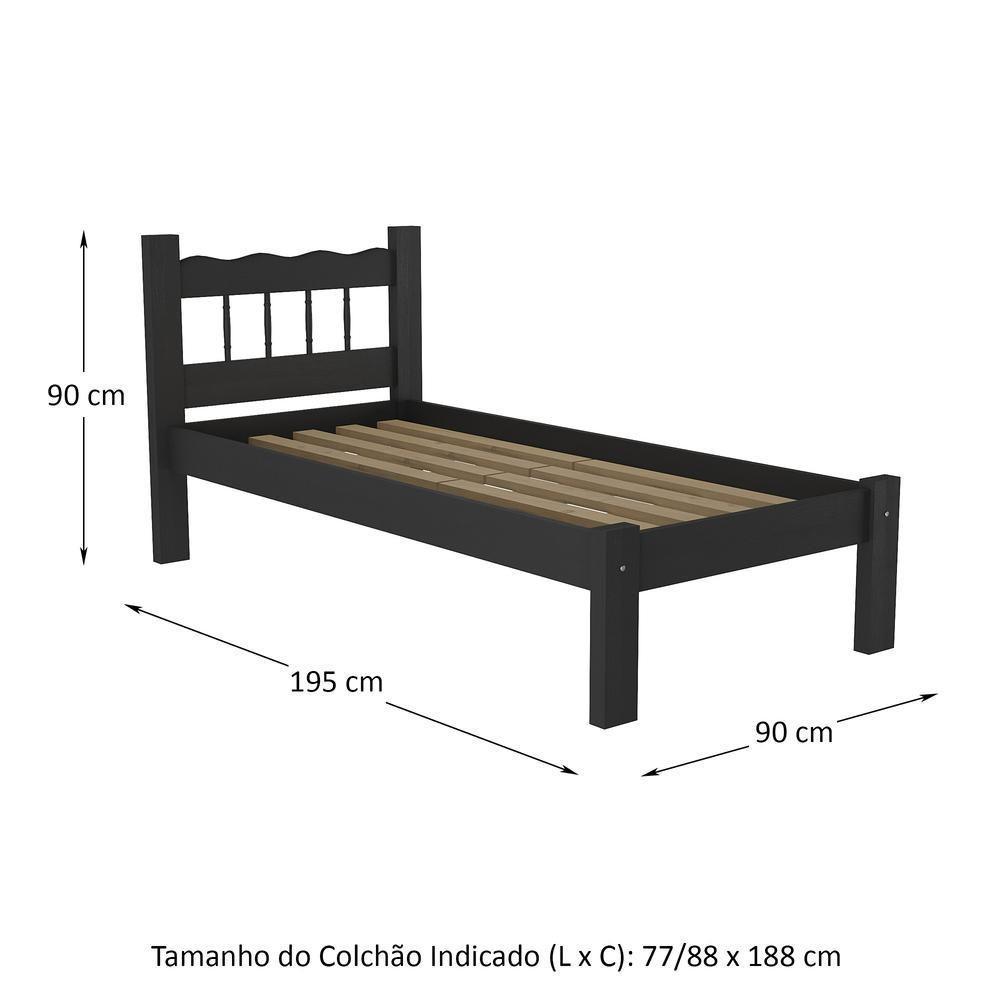 Cama Solteiro Madeira Maciça Para Colchão 78/88 X 188Cm Madri Multimóveis Vcr4141 Preto Preto - 3