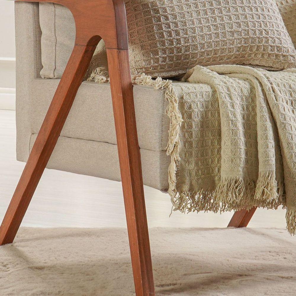 Manta Decorativa Para Sofá Waffle 100% Algodão 160x220cm Amendoa - 3