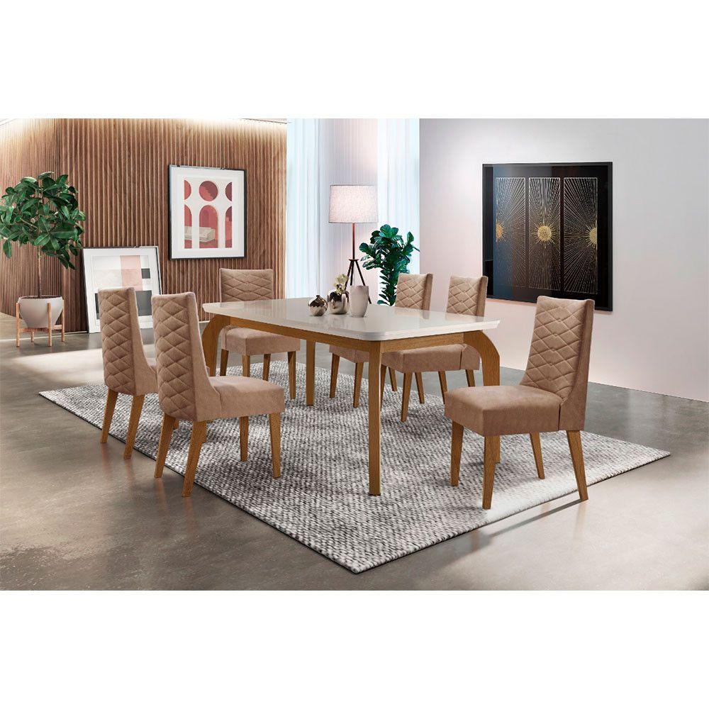 Sala De Jantar Liz 180 Tampo MDF Canto Reto Com 6 Cadeiras - 1