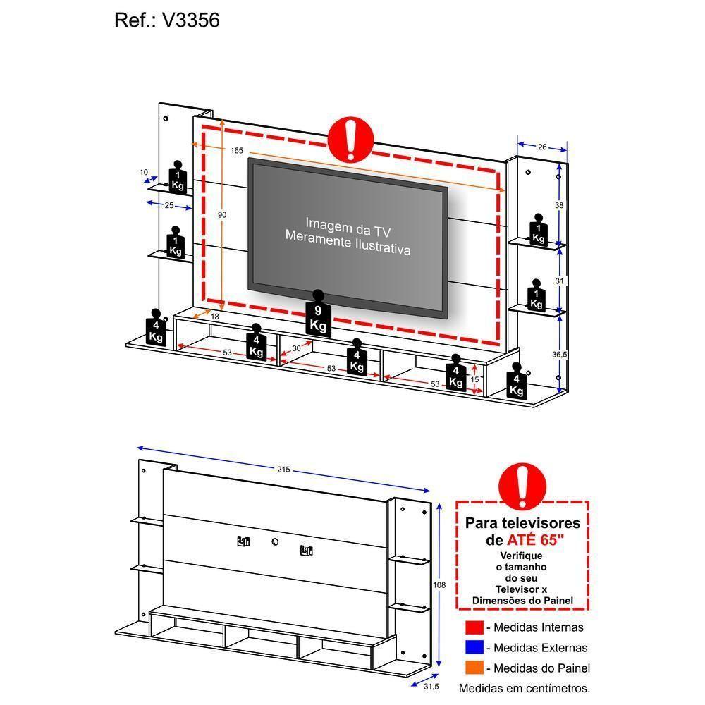 Painel Com Suporte Tv 65" Nairóbi Plus Multimóveis V3356 Branco Branco - 4