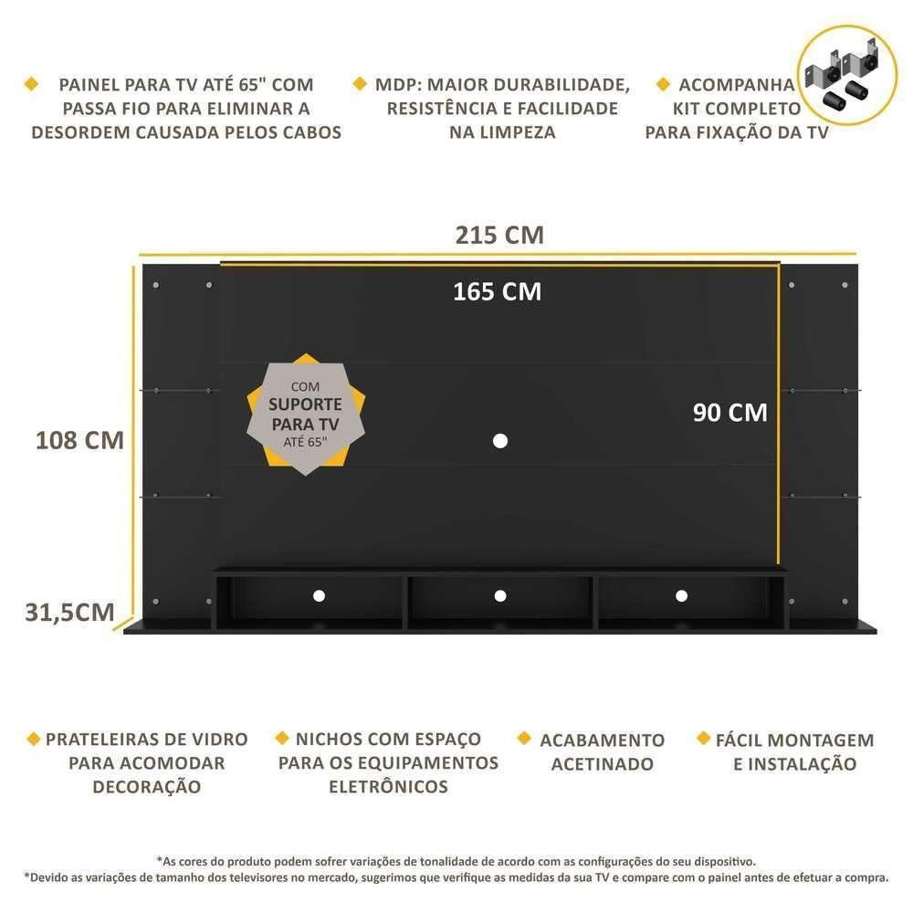 Painel Com Suporte Tv 65" Nairóbi Plus Multimóveis V3356 Preto Preto - 5