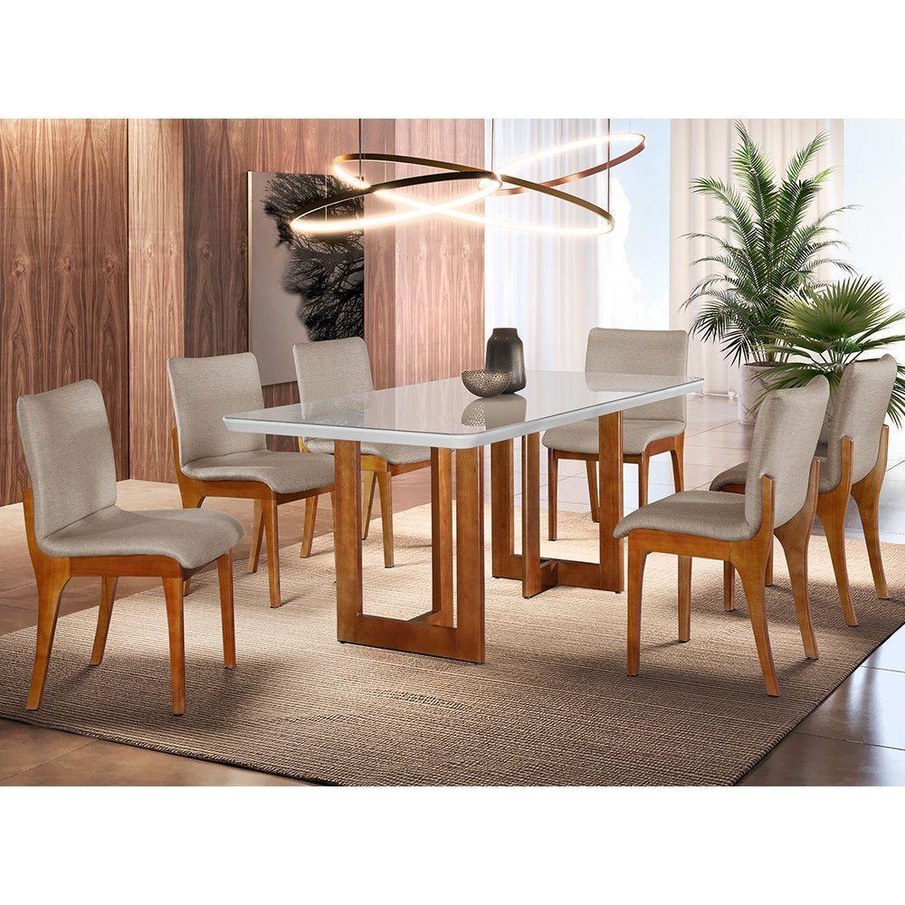 Sala De Jantar 180cm 6 Cadeiras Off White/imbuia /palha - 2