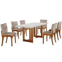 Sala De Jantar 180cm 6 Cadeiras Off White/imbuia /palha - 1
