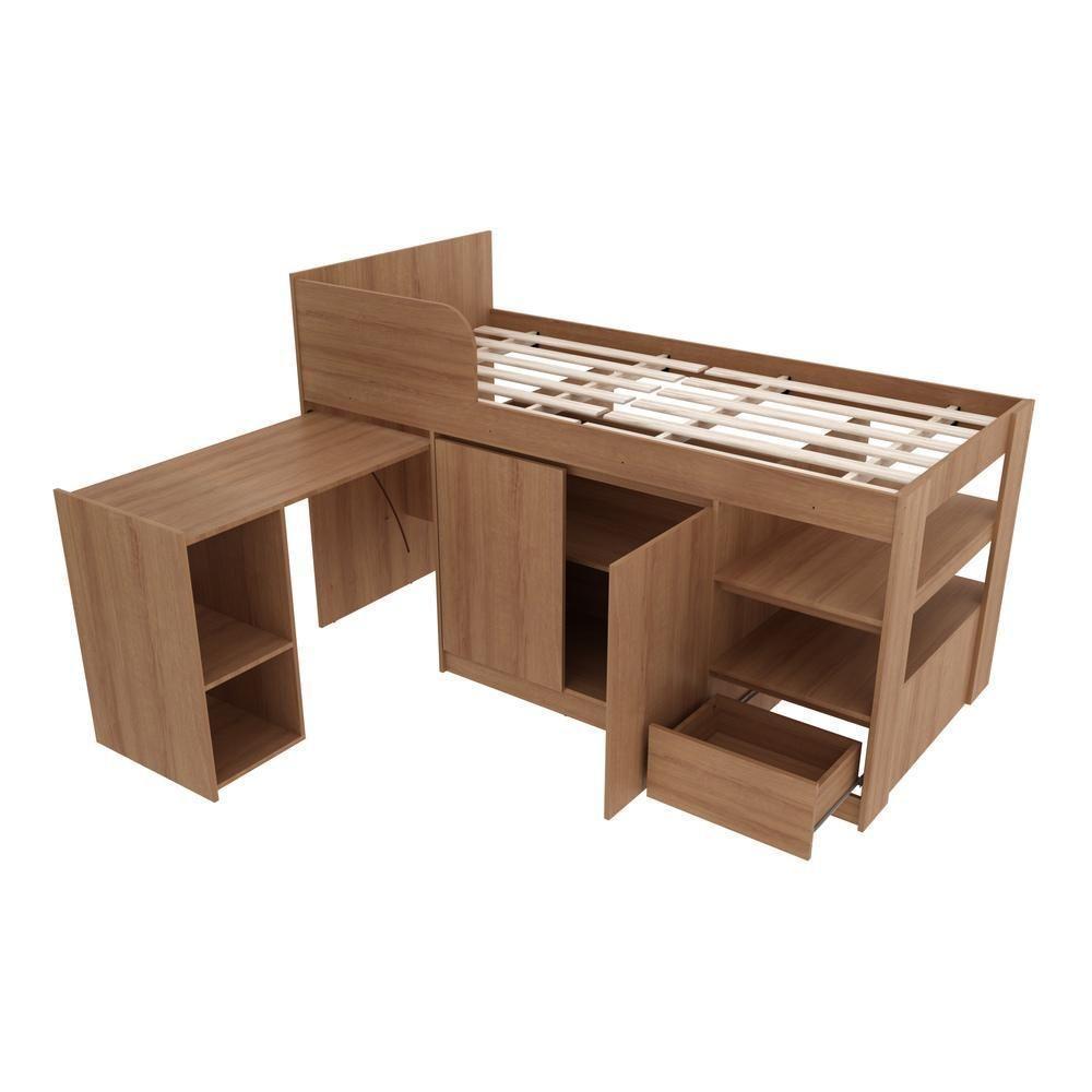 Cama Solteiro Com Escrivaninha Para Colchão 88 X 188Cm Multimóveis Vcr35067 Amêndoa Amêndoa - 4