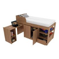 Cama Solteiro Com Escrivaninha Para Colchão 88 X 188Cm Multimóveis Vcr35067 Amêndoa Amêndoa - 1