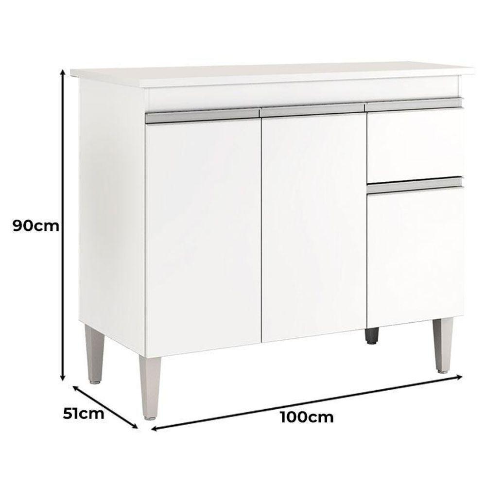 Balcão De Cozinha Tatiane Com Tampo 100cm E Armário Aéreo Andréia 3 Portas Branco Brilho - Ajl - 2