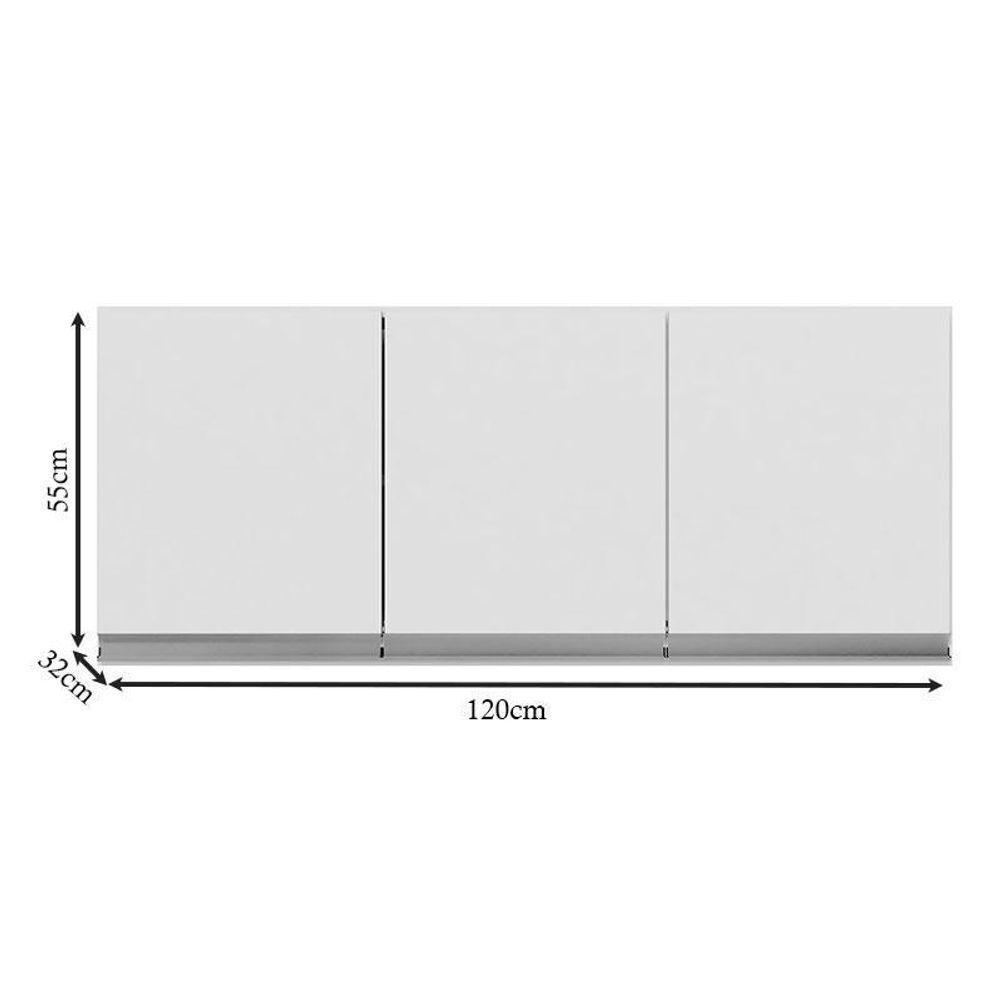 Balcão De Cozinha Tatiane Com Tampo 100cm E Armário Aéreo Andréia 3 Portas Branco Brilho - Ajl - 3