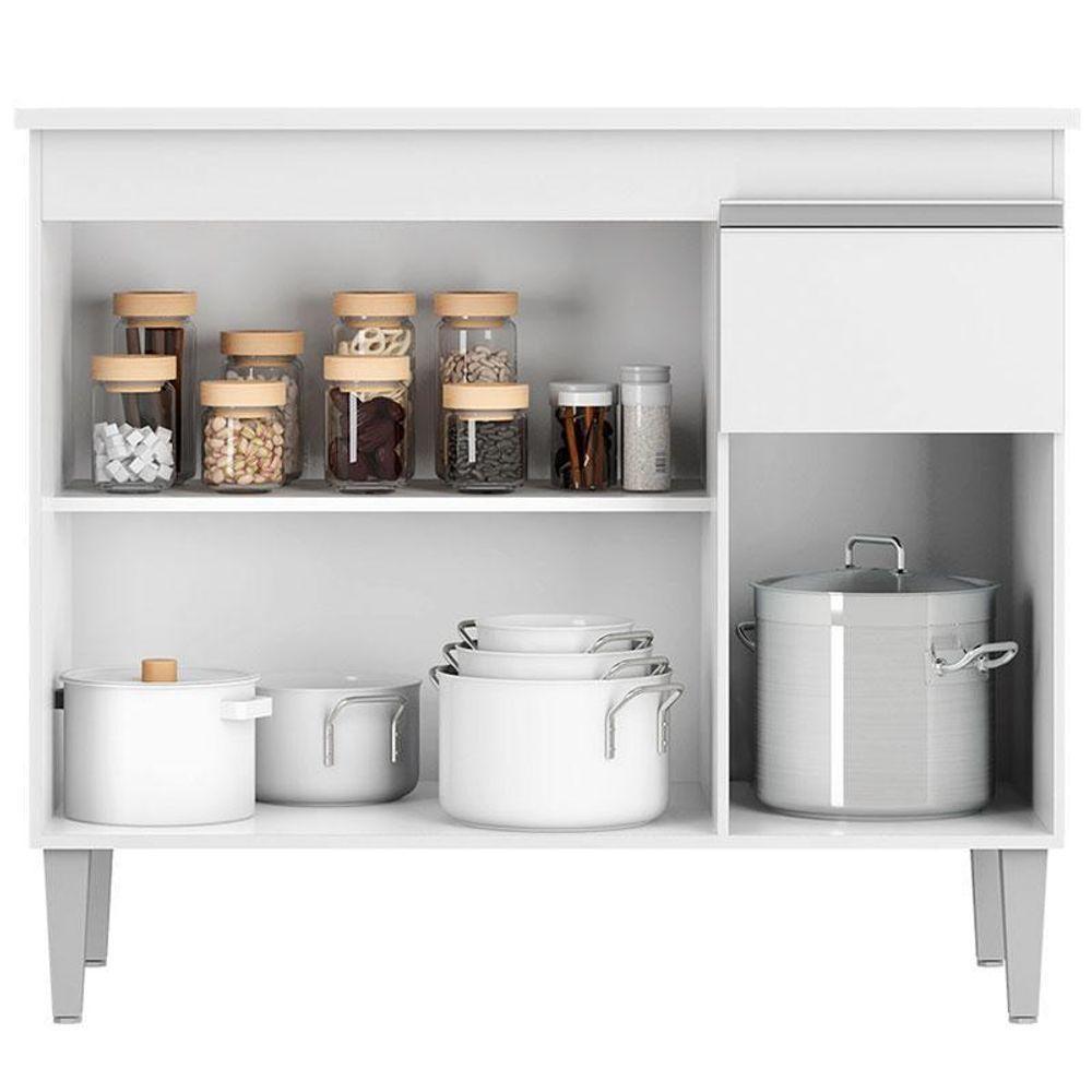 Balcão De Cozinha Tatiane Com Tampo 100cm E Armário Aéreo Andréia 3 Portas Branco Brilho - Ajl - 4