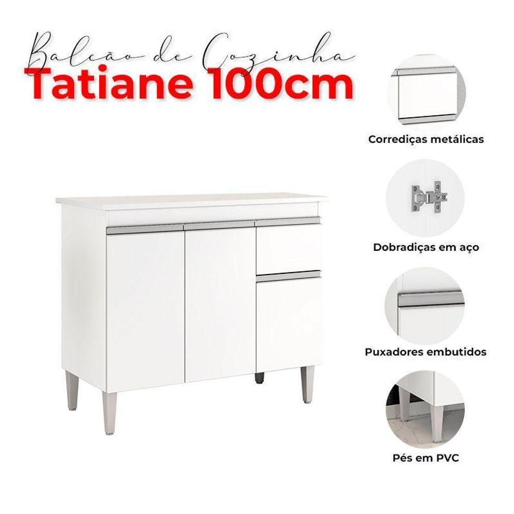 Balcão De Cozinha Tatiane Com Tampo 100cm E Armário Aéreo Andréia 3 Portas Branco Brilho - Ajl - 6