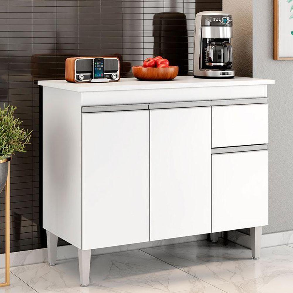 Balcão De Cozinha Tatiane Com Tampo 100cm E Armário Aéreo Andréia 3 Portas Branco Brilho - Ajl - 7