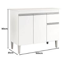 Balcão De Cozinha Tatiane Com Tampo 100cm E Armário Aéreo Andréia 3 Portas Branco Brilho - Ajl - 2