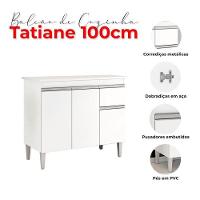 Balcão De Cozinha Tatiane Com Tampo 100cm E Armário Aéreo Andréia 3 Portas Branco Brilho - Ajl - 6