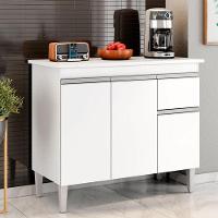 Balcão De Cozinha Tatiane Com Tampo 100cm E Armário Aéreo Andréia 3 Portas Branco Brilho - Ajl - 7