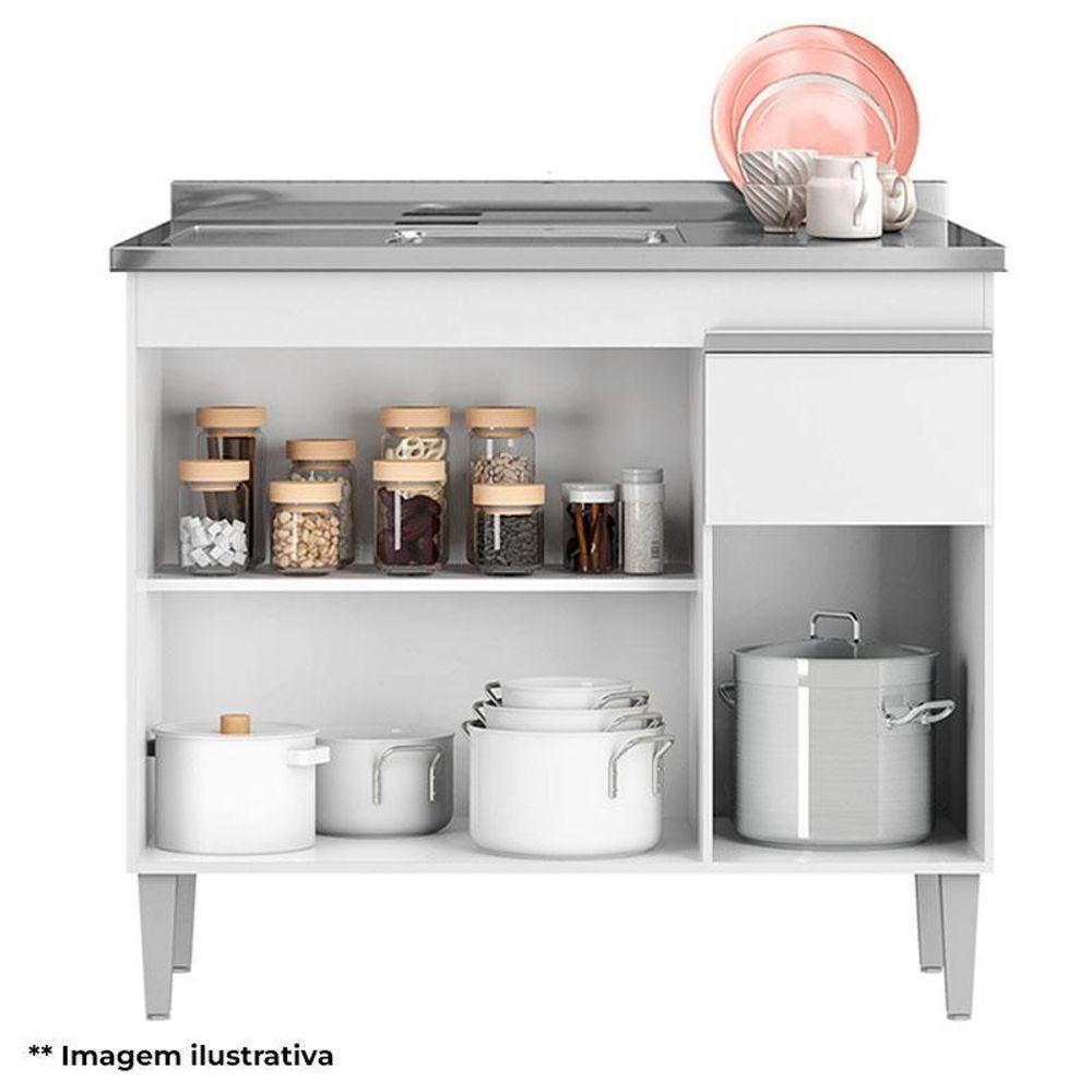 Balcão De Pia Tatiane 100cm E Armário Aéreo Andréia 3 Portas Branco Brilho - Ajl - 4
