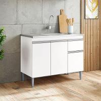 Balcão De Pia Tatiane 100cm E Armário Aéreo Andréia 3 Portas Branco Brilho - Ajl - 7