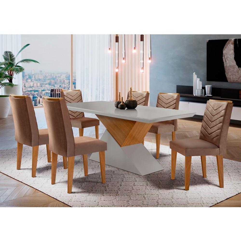 Sala jantar Tampo MDF c/6 Cadeiras marrom, off white,imbuia - 1