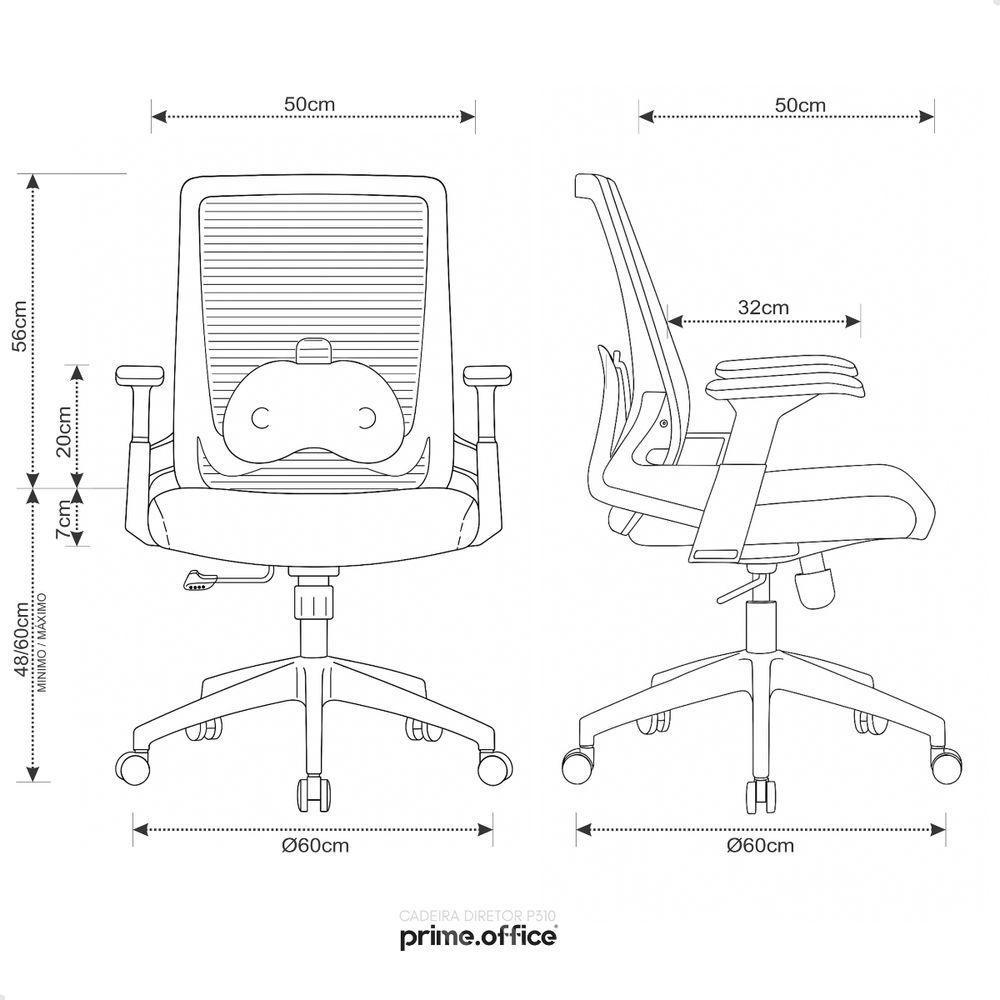 Cadeira De Escritório Tela Mesh Diretor Giratória Ergonomica P310 Vision Preto - 5