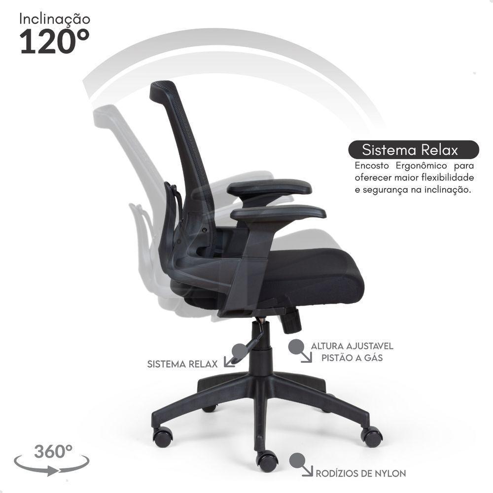 Cadeira De Escritório Tela Mesh Diretor Giratória Ergonomica P310 Vision Preto - 6