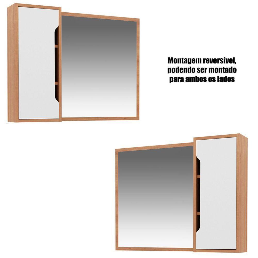 Kit Gabinete E Espelheira De Banheiro 80 Cm Com Cuba Karina Amêndoa-branco - 7