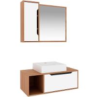 Kit Gabinete E Espelheira De Banheiro 80 Cm Com Cuba Karina Amêndoa-branco - 1