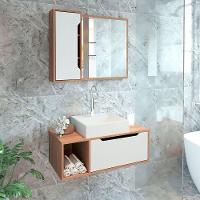 Kit Gabinete E Espelheira De Banheiro 80 Cm Com Cuba Karina Amêndoa-branco - 9