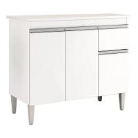 Balcão De Cozinha Tatiane 100cm 3 Portas 1 Gaveta Com Tampo - Ajl Branco - 1
