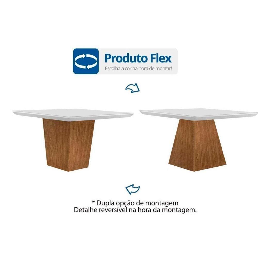 Mesa De Sala Jantar Luna C- Tampo 90x90cm Madeirado Vidro Canto Curvo - Imbuia-ripado 3d-off White - Rufato - 6