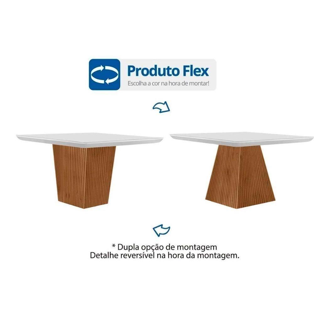 Mesa De Sala Jantar Luna C- Tampo 90x90cm Madeirado Vidro Canto Curvo - Imbuia-ripado 3d-off White - Rufato - 8