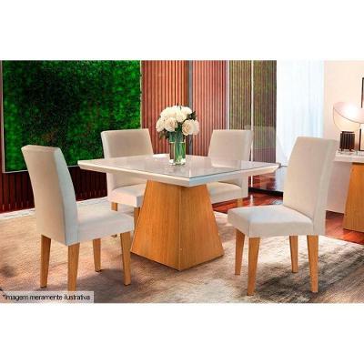 Mesa De Sala Jantar Luna C- Tampo 90x90cm Madeirado Vidro Canto Curvo - Imbuia-ripado 3d-off White - Rufato