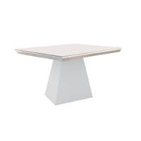 Mesa De Sala Jantar Luna C- Tampo 90x90cm Madeirado Vidro Canto Curvo - Imbuia-ripado 3d-off White - Rufato - 2