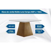 Mesa De Sala Jantar Luna C- Tampo 90x90cm Madeirado Vidro Canto Curvo - Imbuia-ripado 3d-off White - Rufato