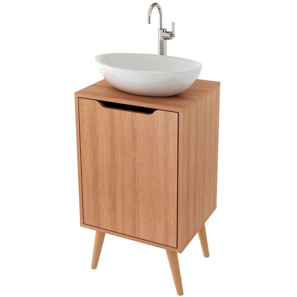Gabinete Para Banheiro 45 Cm Cuba Redonda 1 Porta Retrô Amêndoa - 1