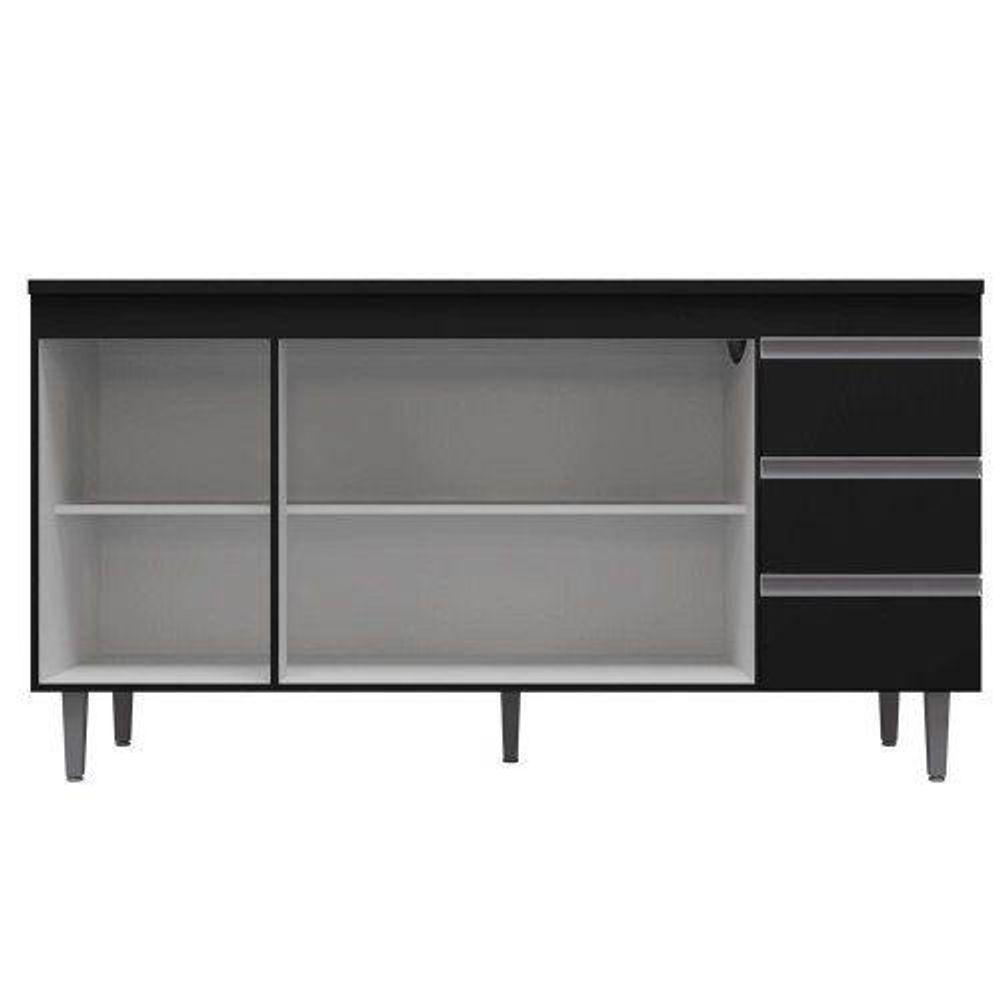 Balcão De Cozinha Andréia 150cm 3 Portas 3 Gavetas Com Tampo - Ajl Móveis Amêndoa Preto - 2