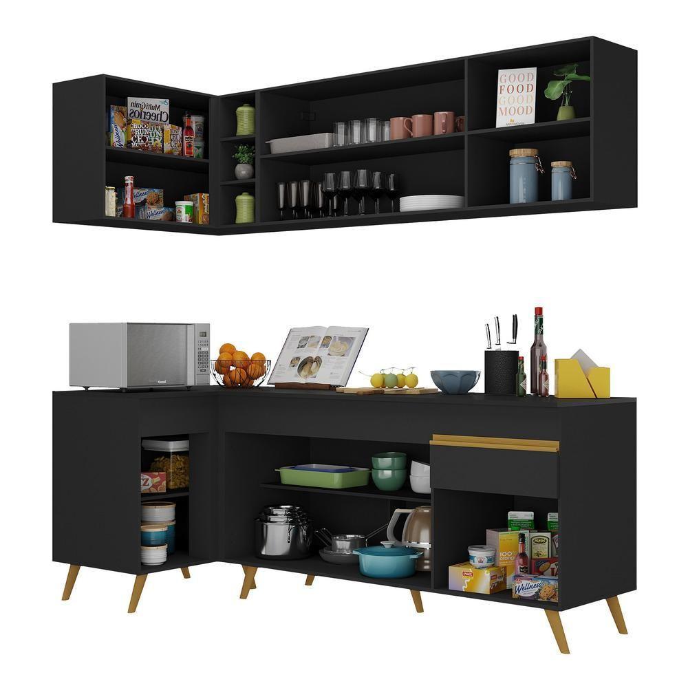 Cozinha Compacta De Canto Veneza Gb Mp2058 Com Armário E Balcão Preta - 1