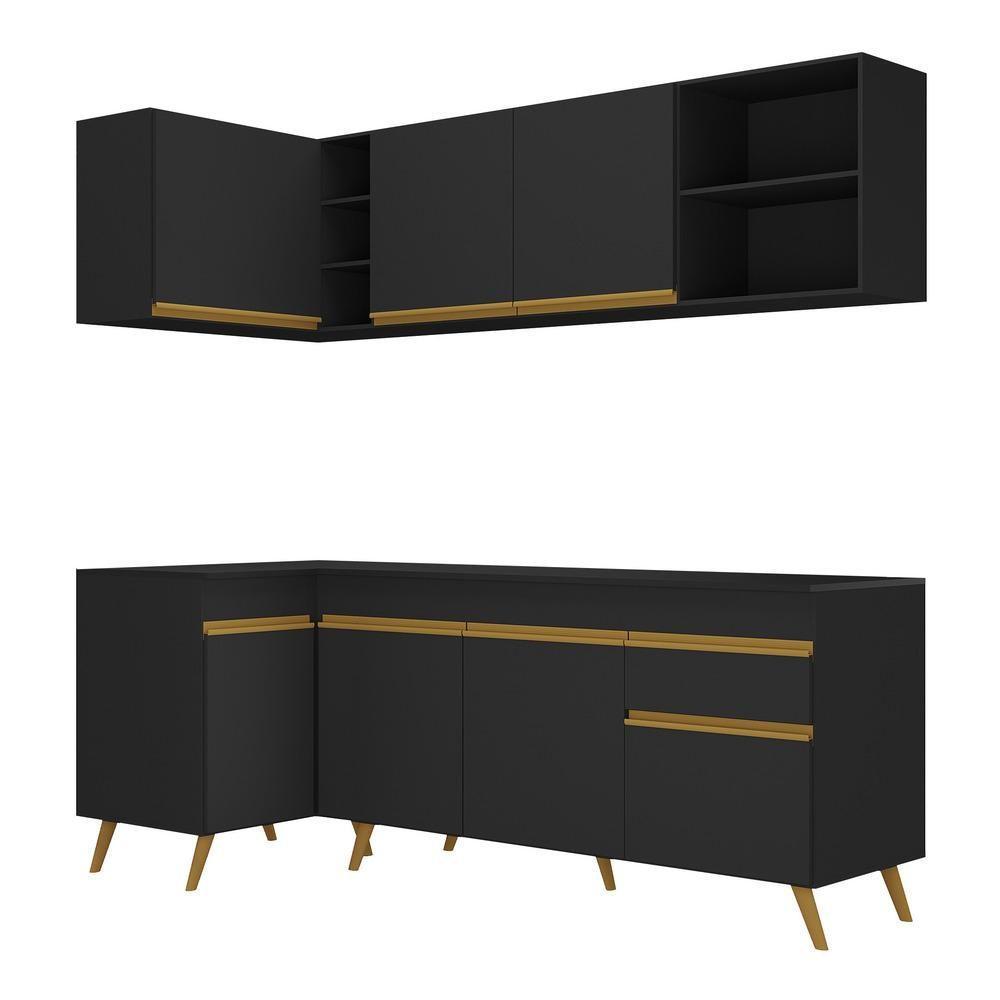 Cozinha Compacta De Canto Veneza Gb Mp2058 Com Armário E Balcão Preta - 3