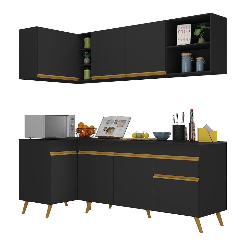 Cozinha Compacta De Canto Veneza Gb Mp2058 Com Armário E Balcão Preta - 5
